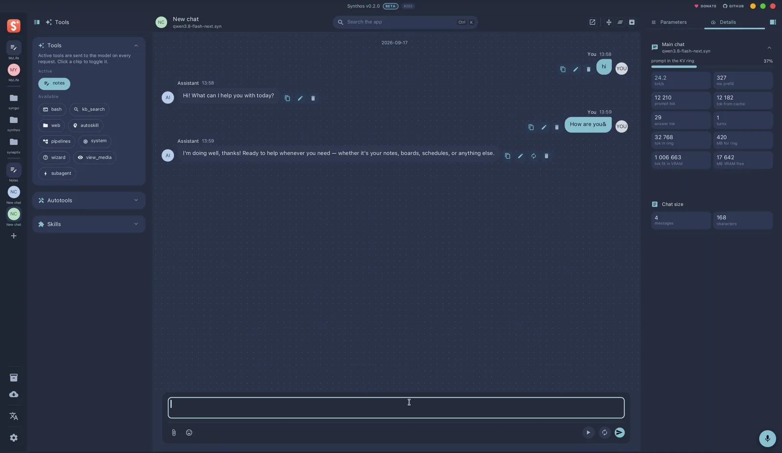 synaptix в работе внутри synthos: ток/с, время префилла и доля промпта из префикс-KV