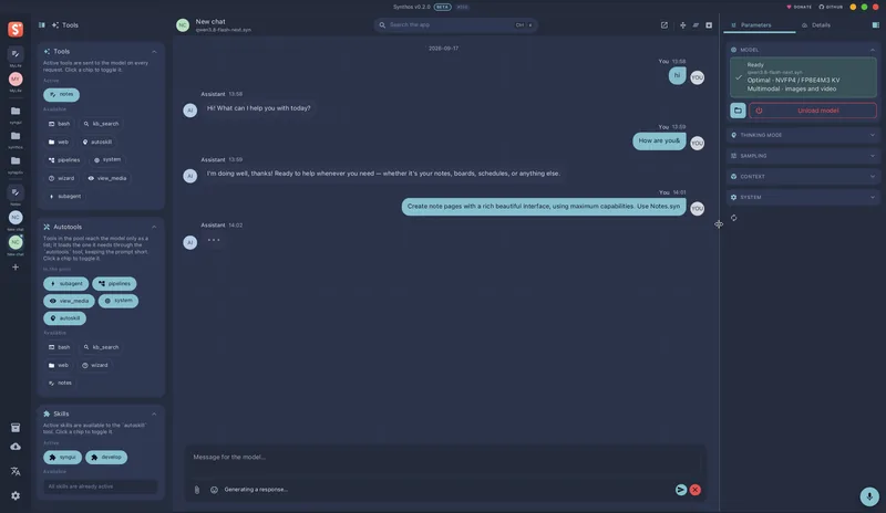 Инструменты, пул autotools и навыки включаются для каждого чата отдельно